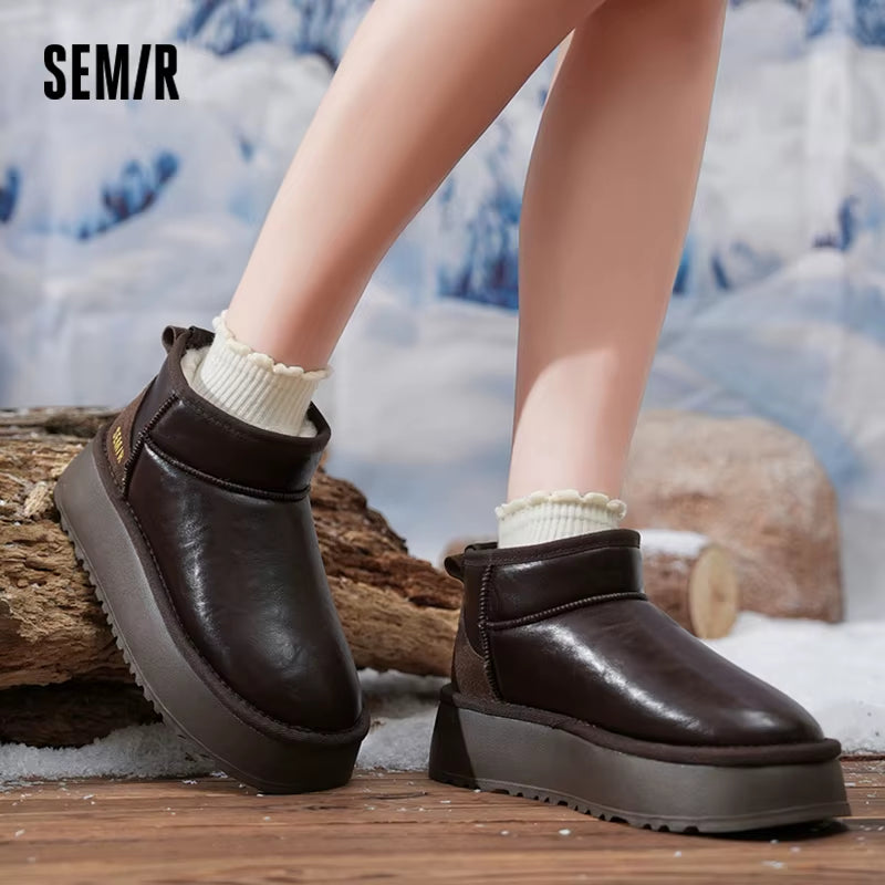 Snow Boots Women 2024 New Winter Styles with Thick-Soled Height-Increasing Warm Fleece and Thickened Cotton Shoes