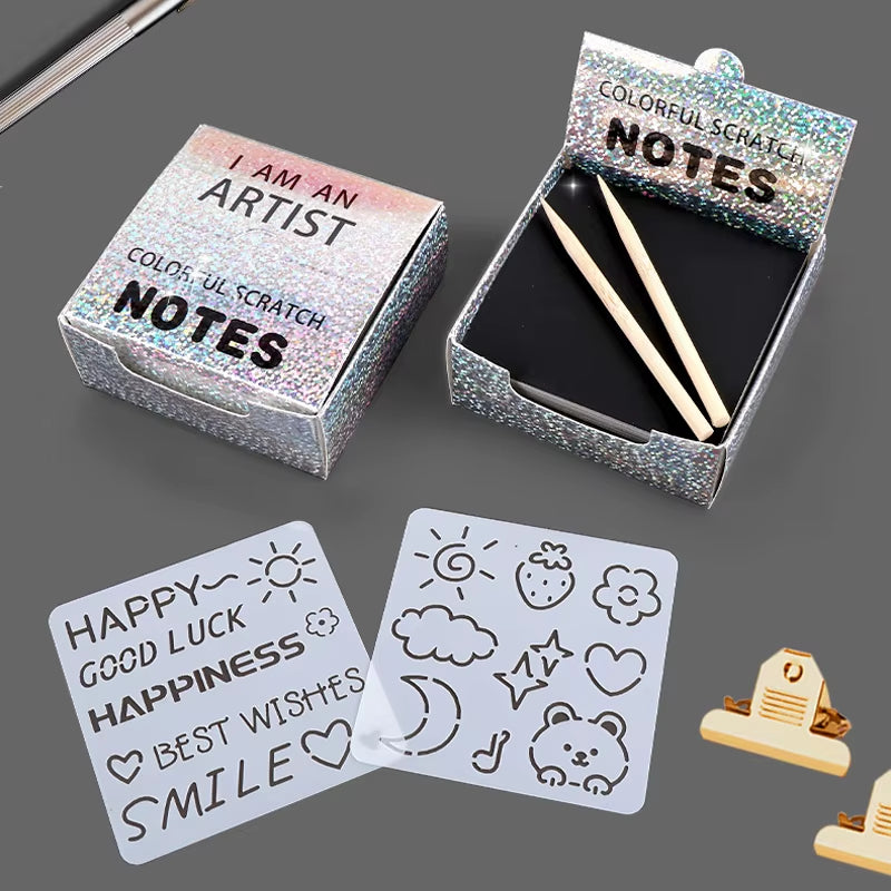 100Pcs Magic Color Rainbow Scratch Paper Mini Notes Cards Cartoon Scratch Art Painting Paper Card DIY Craft Draw Painting Toys