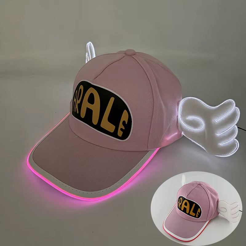 Lovely Anime Dr.Slump Arale Glowing Hat Adult LED Lumionus Baseball Cap Cosplay Costume Neon Light up Angel Wings Hat Props