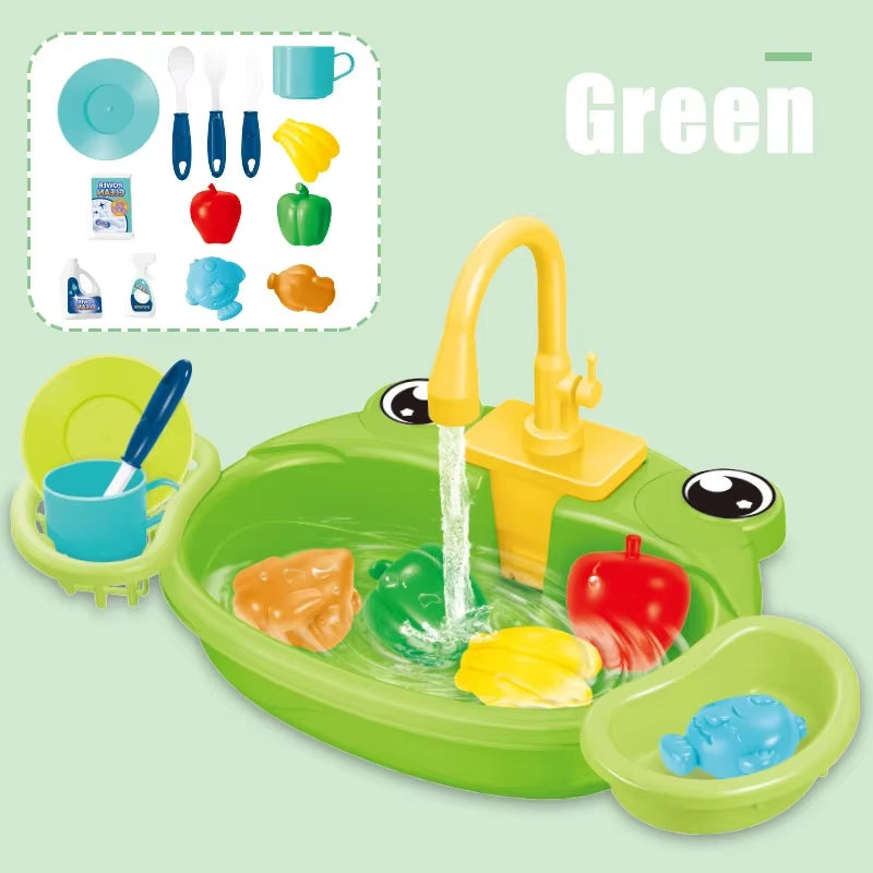 Kitchen Play Electric Crab Dishwasher Toys Children'S Pretend Play Sink Taps Water Circulation Faucet Dishes Set Girl Home Game