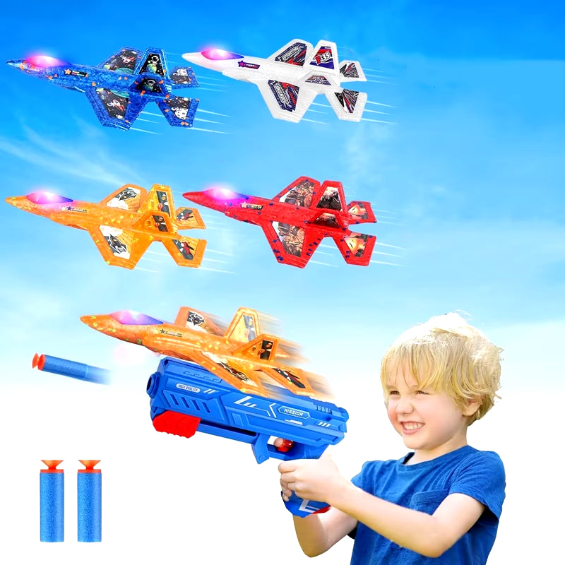 7.4" F-35 Foam Airplane Launcher Toy Catapult Plane with Soft Bullet Gun for Kids Outdoor Aircraft Flying Toys Birthday Gifts