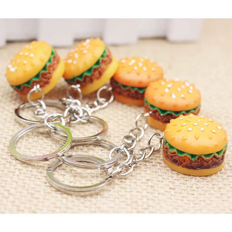 Original Creative Cute Hamburger Keychain Simulation Food Hamburger Pendant Key Ring Novelty Key Chain Christmas Birthday Gift