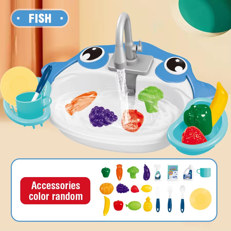 Kitchen Play Electric Crab Dishwasher Toys Children'S Pretend Play Sink Taps Water Circulation Faucet Dishes Set Girl Home Game