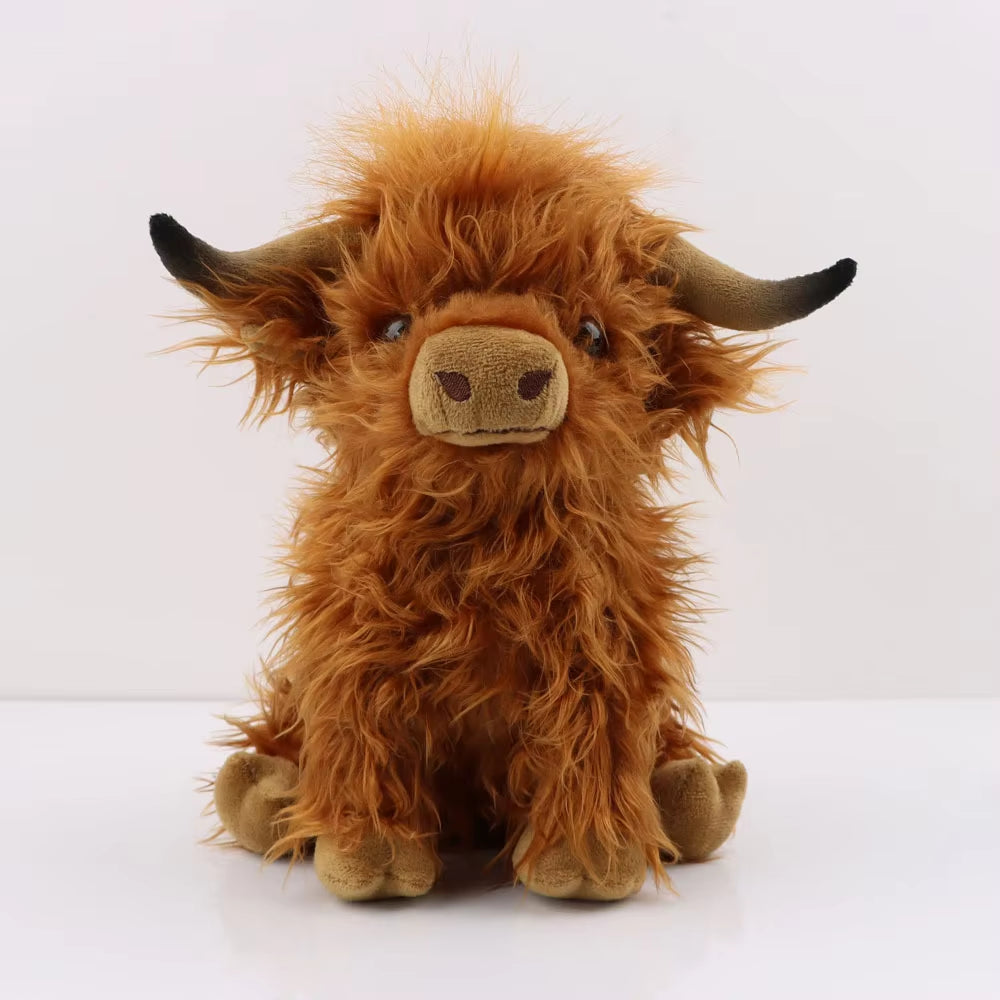 29Cm Kawaii Simulation Highland Cow Animal Plush Doll Soft Stuffed Cream Highland Cattle Plush Toy Kyloe Plushie Gift for Kids