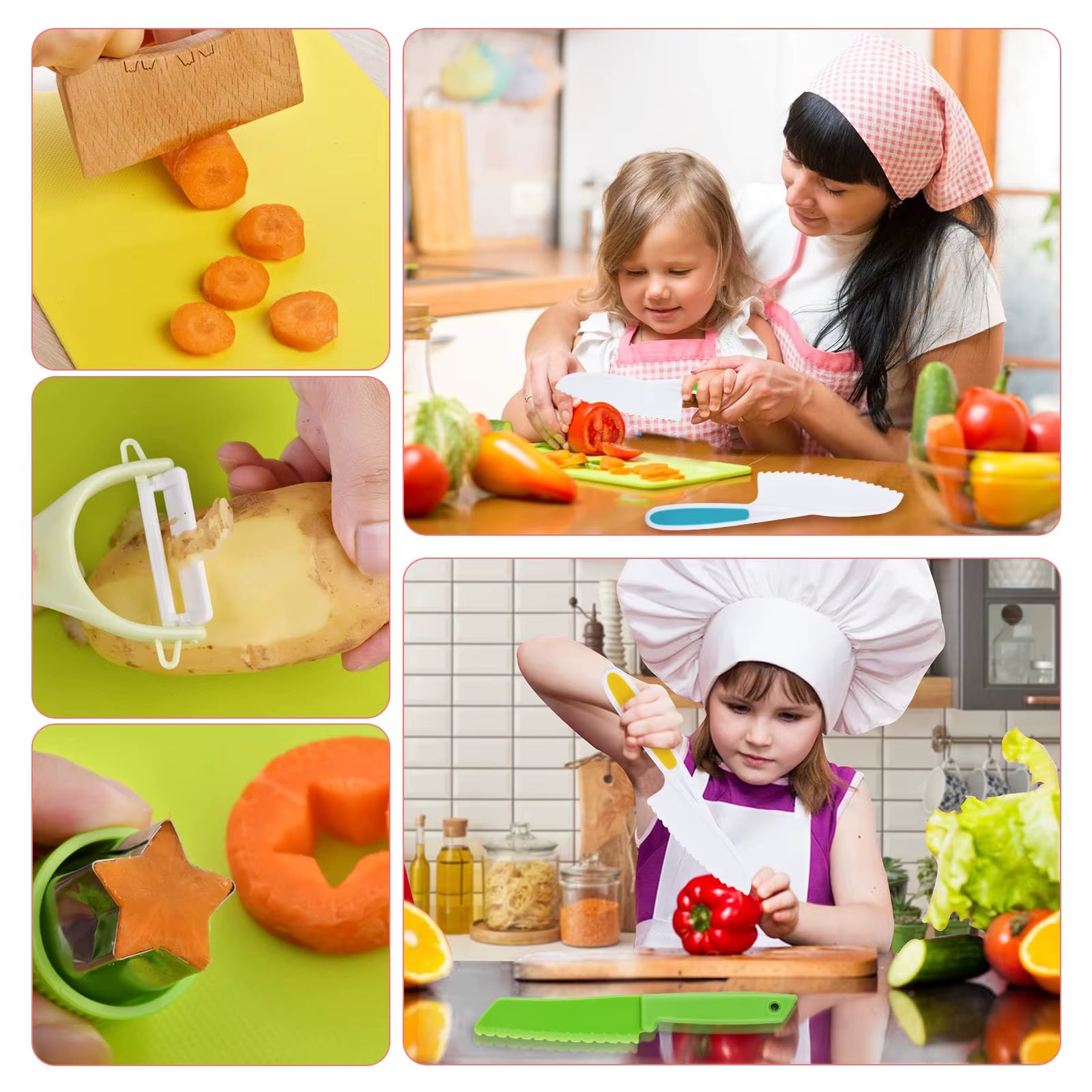 13Pcs Montessori Kitchen Tools Set Cookware Baking Toy Kids Safe Knifes with Cutting Board for Toddlers Real Cooking Accessories