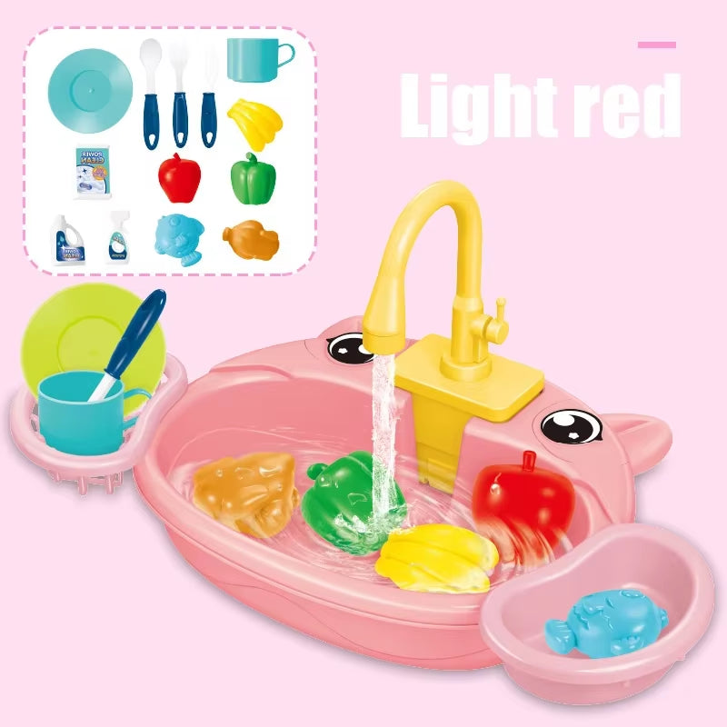 Kitchen Play Electric Crab Dishwasher Toys Children'S Pretend Play Sink Taps Water Circulation Faucet Dishes Set Girl Home Game