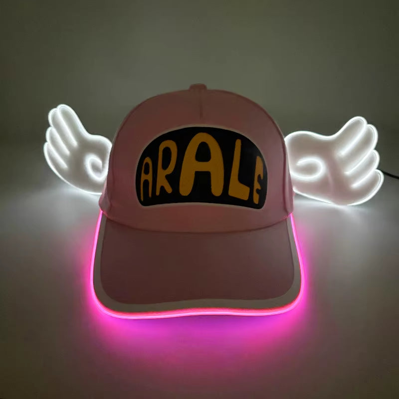 Lovely Anime Dr.Slump Arale Glowing Hat Adult LED Lumionus Baseball Cap Cosplay Costume Neon Light up Angel Wings Hat Props