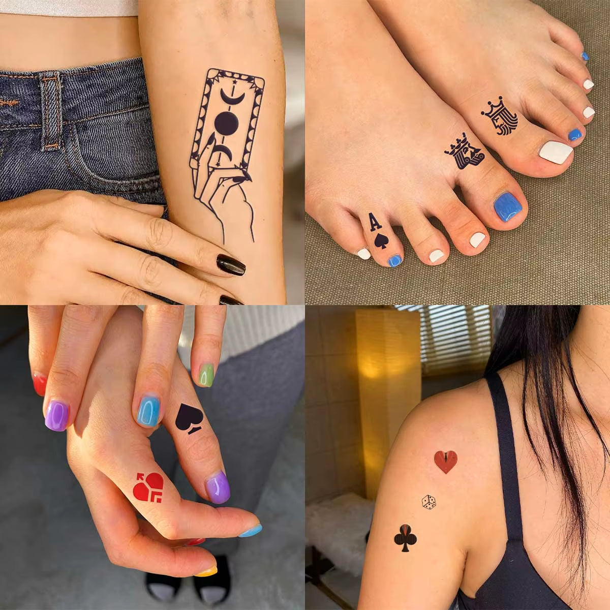 12Pcs/Set Waterproof Temporary Tattoo Stickers Playing Cards Peach Tattoo Small Size Tatto Flash Tatoo Fake Tattoos for Man Girl