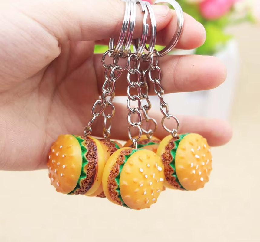 Original Creative Cute Hamburger Keychain Simulation Food Hamburger Pendant Key Ring Novelty Key Chain Christmas Birthday Gift