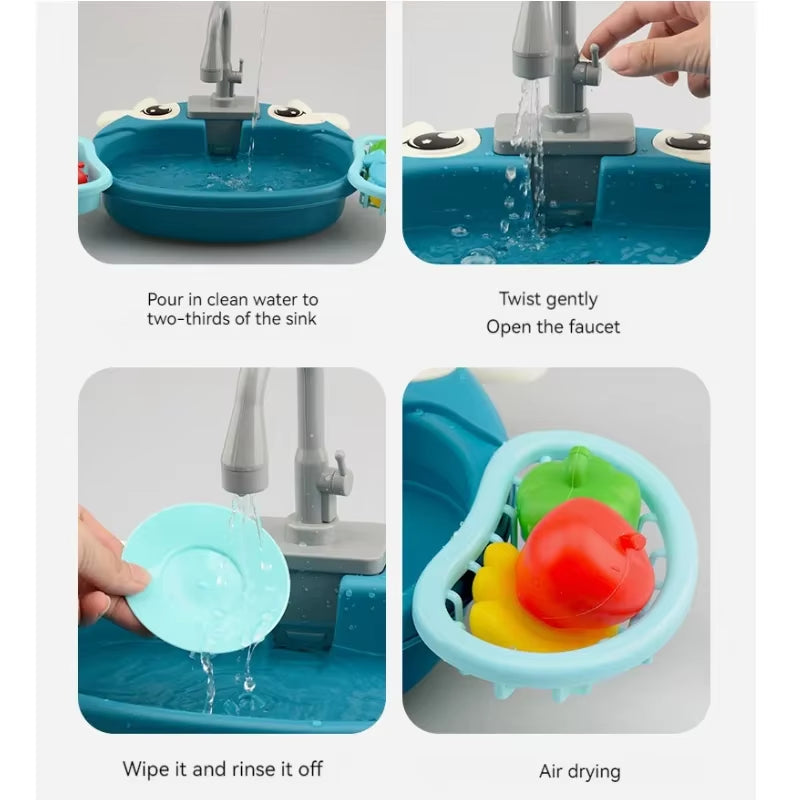 Kitchen Play Electric Crab Dishwasher Toys Children'S Pretend Play Sink Taps Water Circulation Faucet Dishes Set Girl Home Game