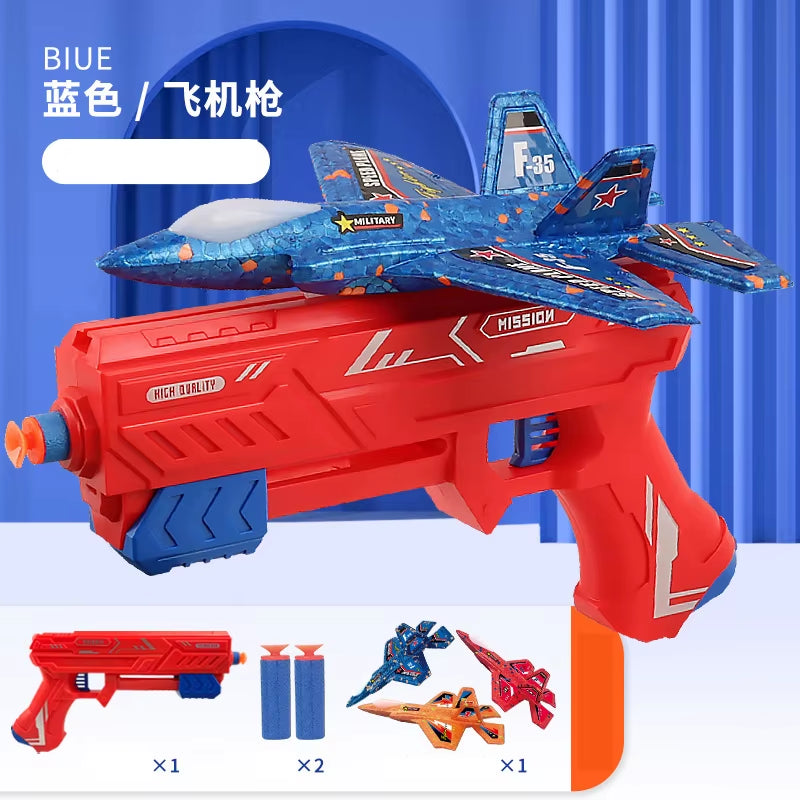 7.4" F-35 Foam Airplane Launcher Toy Catapult Plane with Soft Bullet Gun for Kids Outdoor Aircraft Flying Toys Birthday Gifts