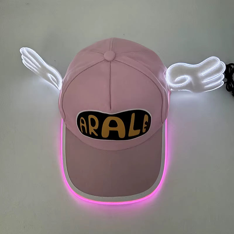 Lovely Anime Dr.Slump Arale Glowing Hat Adult LED Lumionus Baseball Cap Cosplay Costume Neon Light up Angel Wings Hat Props