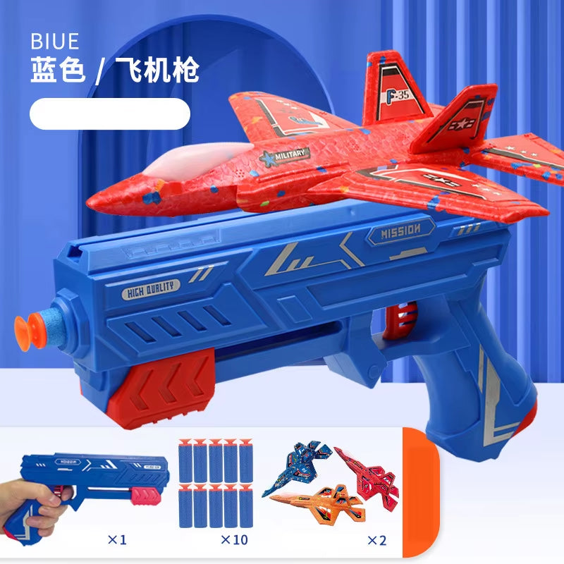 7.4" F-35 Foam Airplane Launcher Toy Catapult Plane with Soft Bullet Gun for Kids Outdoor Aircraft Flying Toys Birthday Gifts