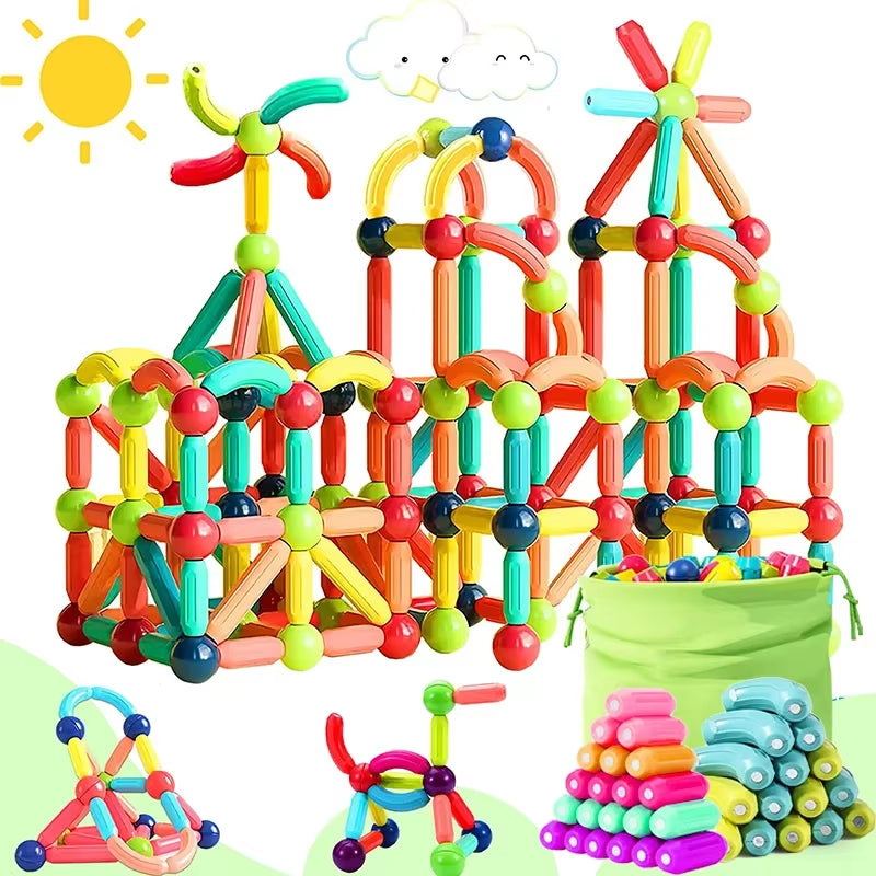 Kids Magnet Construction Set Magnetic Balls and Rods Sticks Building Blocks Montessori Educational STEM Toys for Children Boys