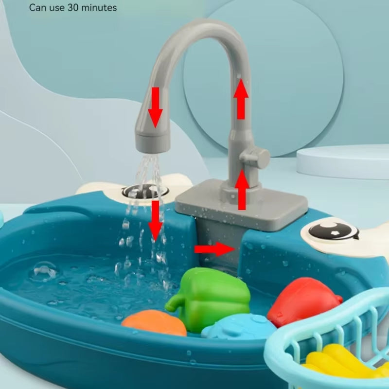 Kitchen Play Electric Crab Dishwasher Toys Children'S Pretend Play Sink Taps Water Circulation Faucet Dishes Set Girl Home Game