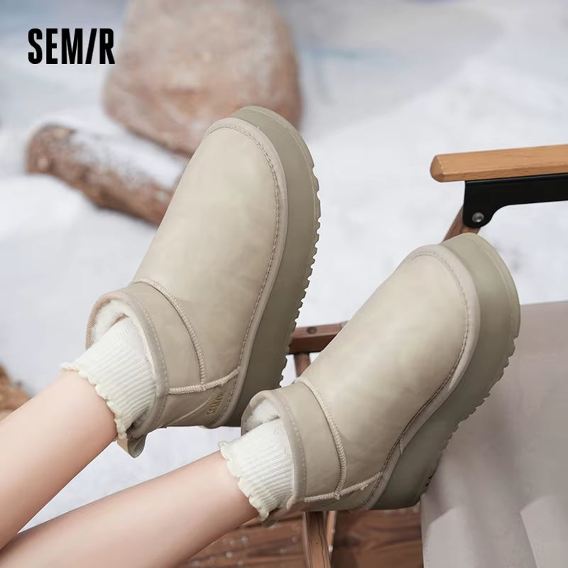 Snow Boots Women 2024 New Winter Styles with Thick-Soled Height-Increasing Warm Fleece and Thickened Cotton Shoes