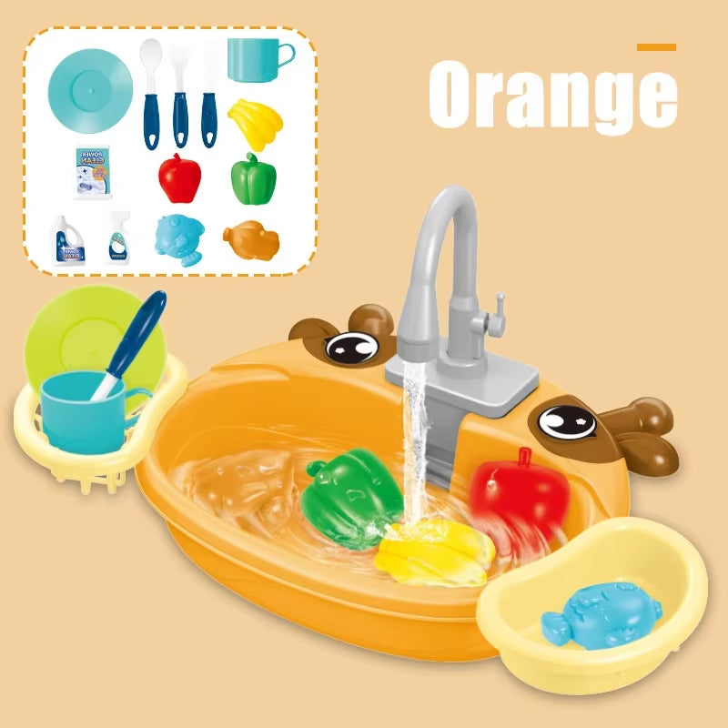 Kitchen Play Electric Crab Dishwasher Toys Children'S Pretend Play Sink Taps Water Circulation Faucet Dishes Set Girl Home Game