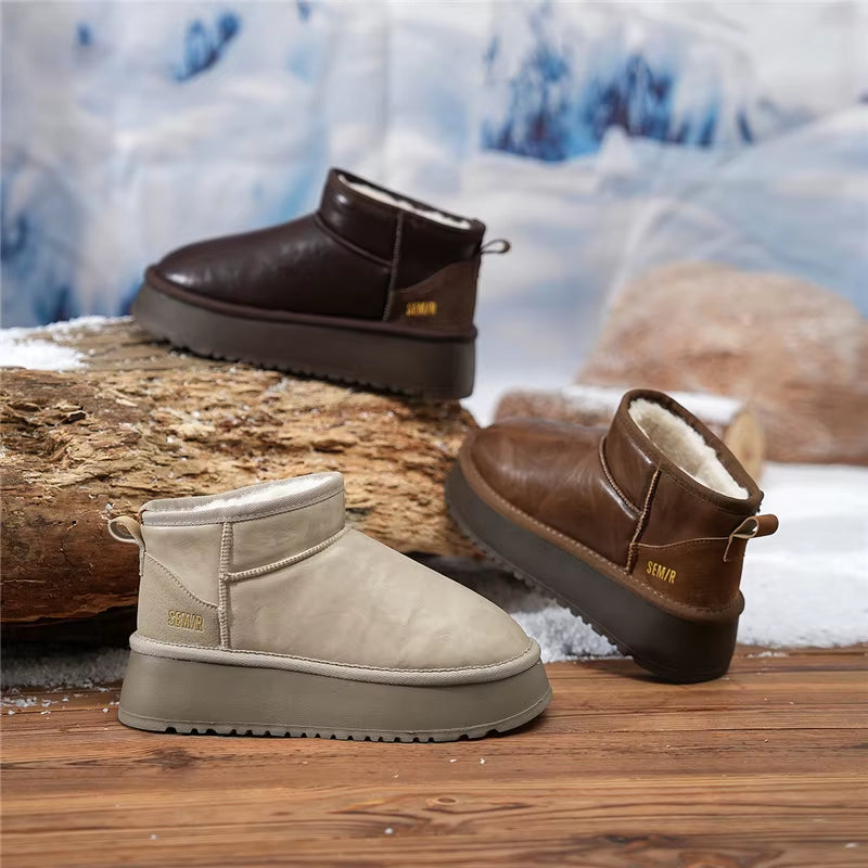 Snow Boots Women 2024 New Winter Styles with Thick-Soled Height-Increasing Warm Fleece and Thickened Cotton Shoes