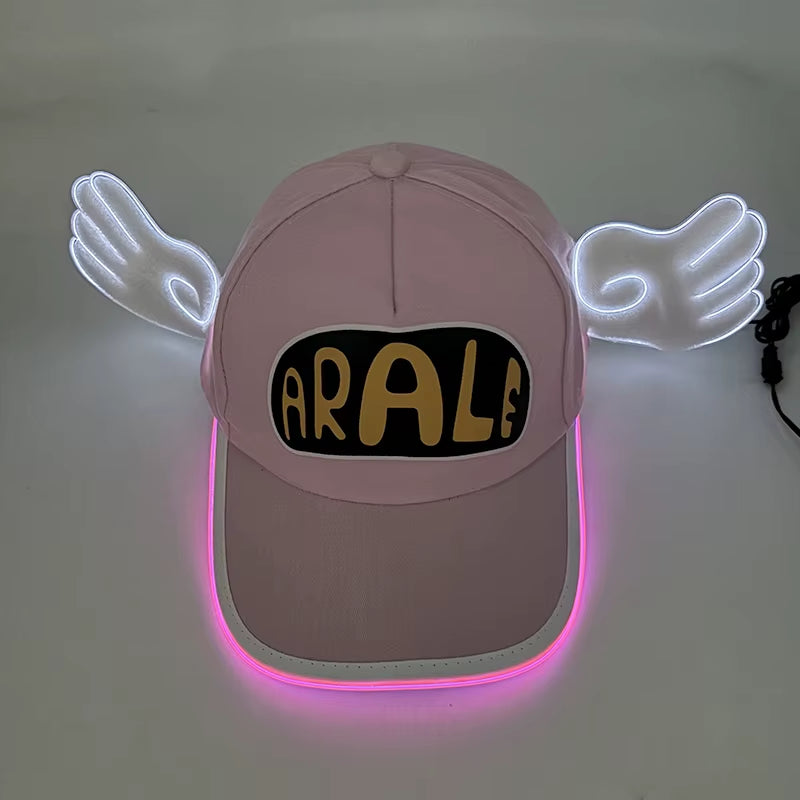 Lovely Anime Dr.Slump Arale Glowing Hat Adult LED Lumionus Baseball Cap Cosplay Costume Neon Light up Angel Wings Hat Props