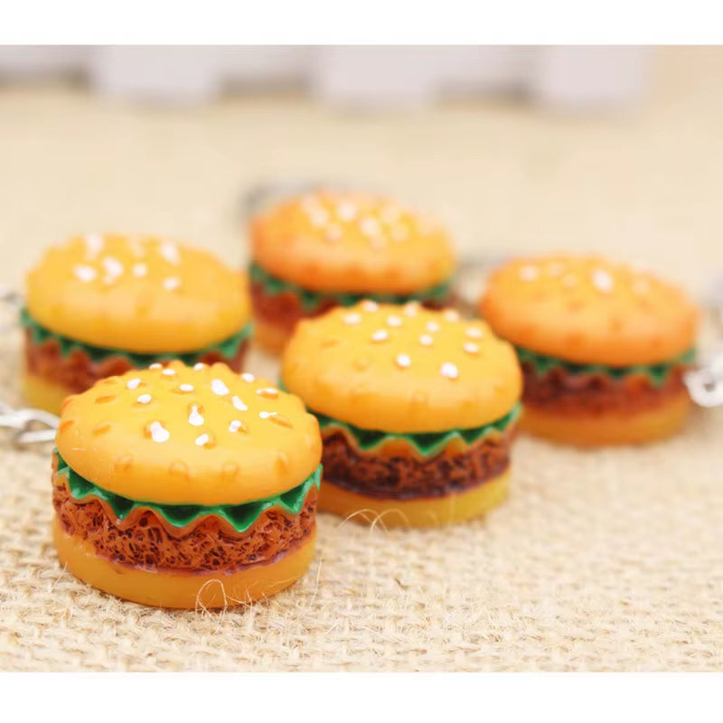 Original Creative Cute Hamburger Keychain Simulation Food Hamburger Pendant Key Ring Novelty Key Chain Christmas Birthday Gift