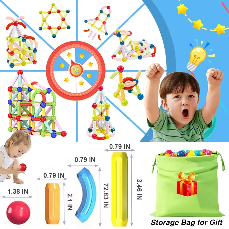 Kids Magnet Construction Set Magnetic Balls and Rods Sticks Building Blocks Montessori Educational STEM Toys for Children Boys