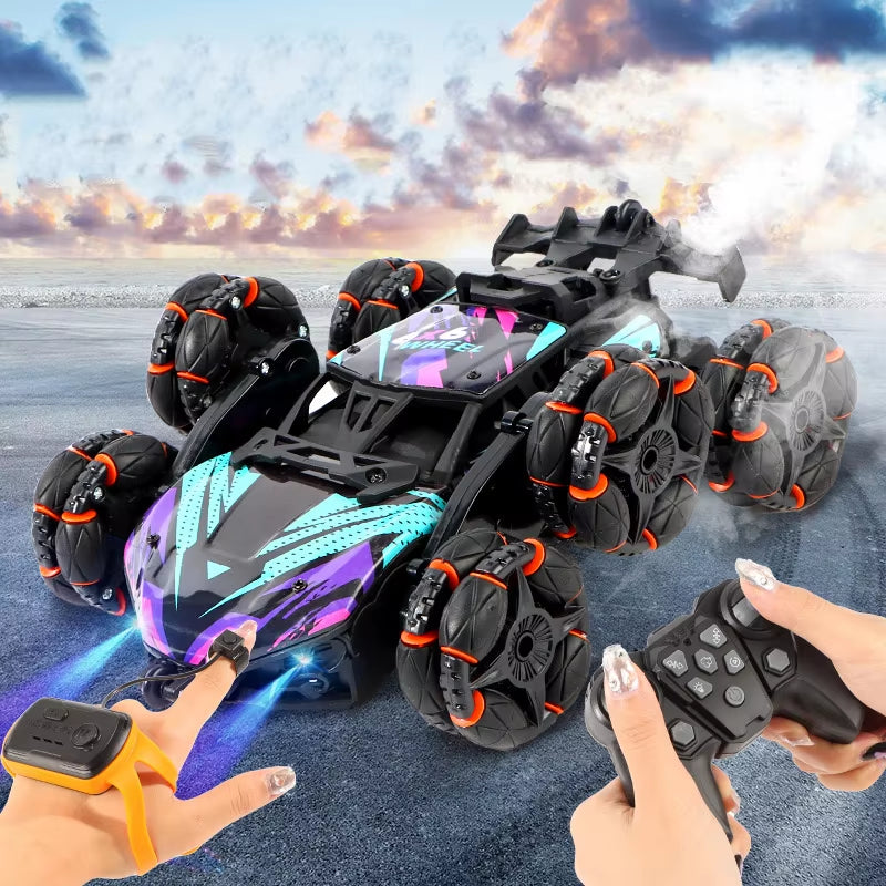 Six Wheels Dual RC Car Toy Spray Twisting Stunt Drift Car Gesture Sensing Remote Controlled Cars Toys for Children Adults