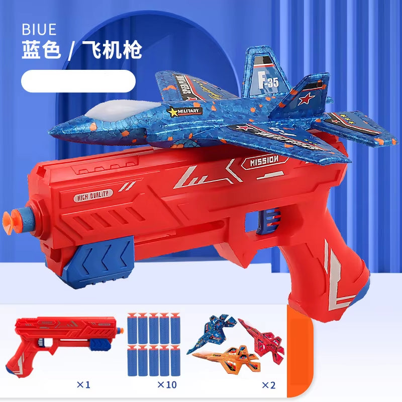 7.4" F-35 Foam Airplane Launcher Toy Catapult Plane with Soft Bullet Gun for Kids Outdoor Aircraft Flying Toys Birthday Gifts