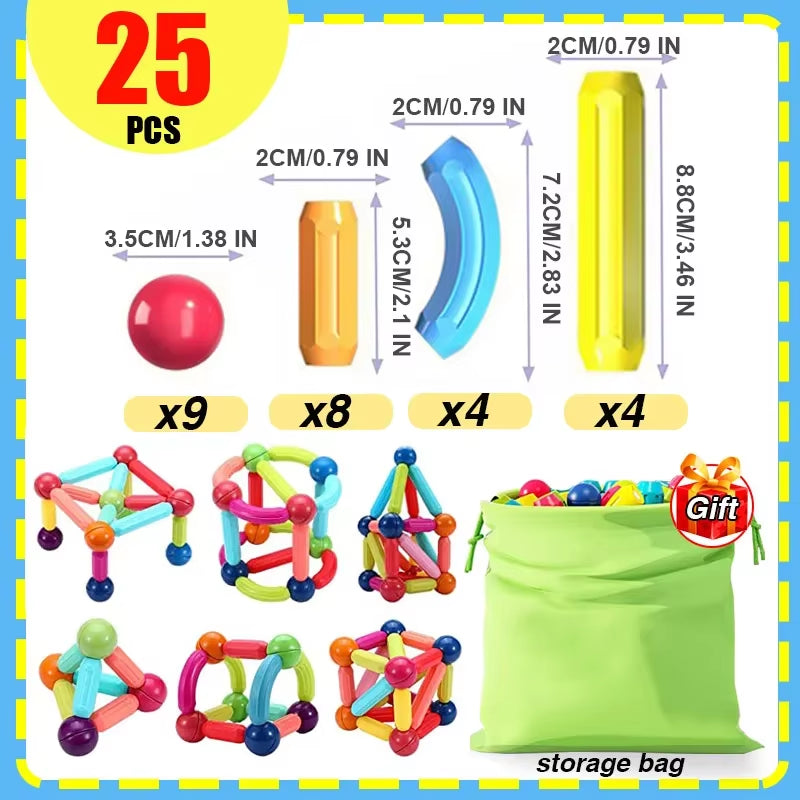 Kids Magnet Construction Set Magnetic Balls and Rods Sticks Building Blocks Montessori Educational STEM Toys for Children Boys