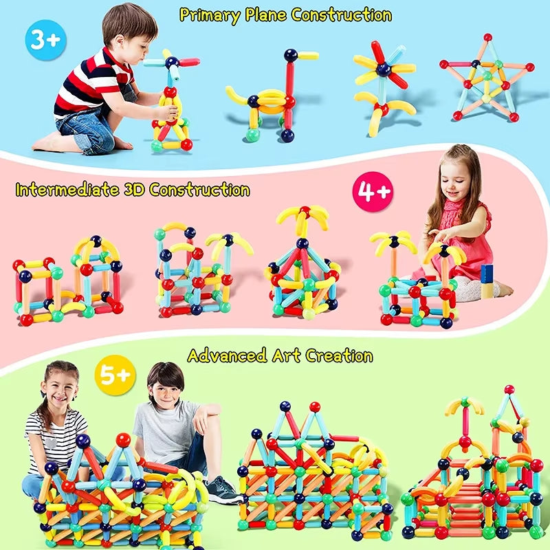 Kids Magnet Construction Set Magnetic Balls and Rods Sticks Building Blocks Montessori Educational STEM Toys for Children Boys