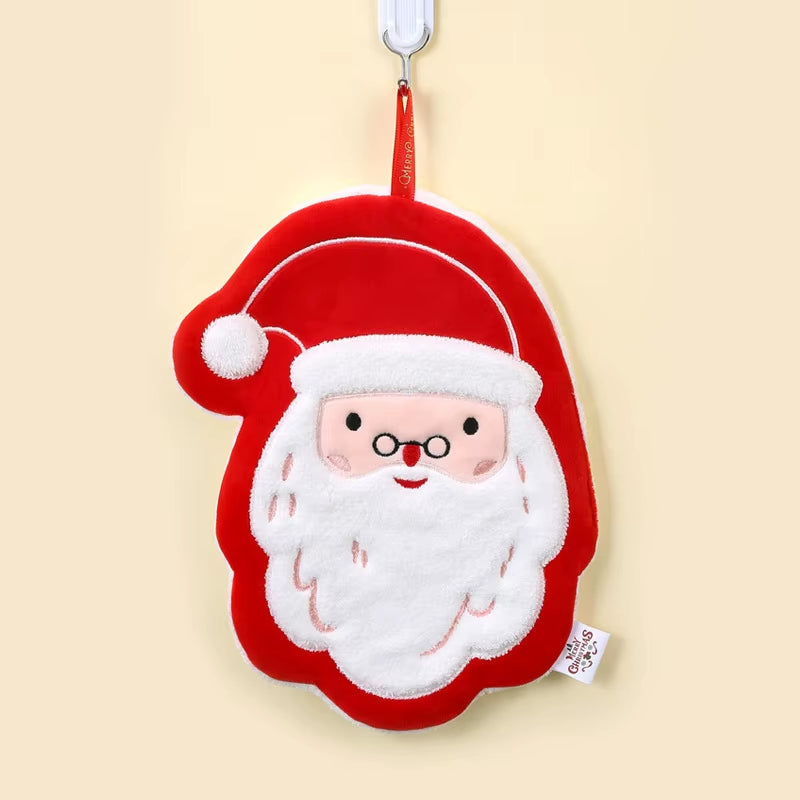 Christmas Hand Towel Santa Claus Xmas Tree Elk Velvet Hanging Towel New Year Home Kitchen Bathroom Washing Hand Face Towel Cloth