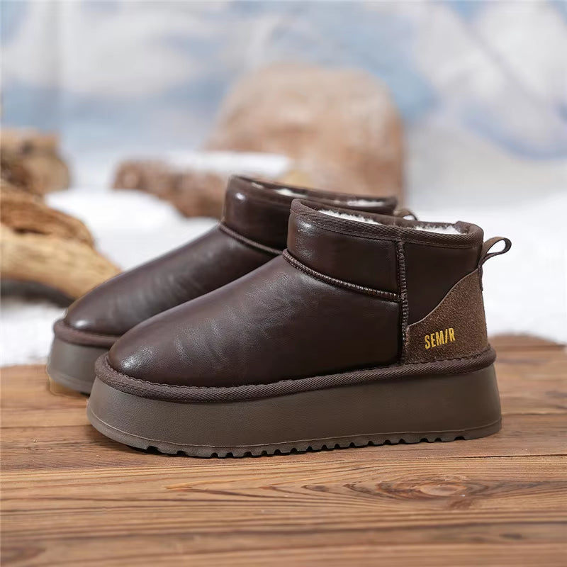 Snow Boots Women 2024 New Winter Styles with Thick-Soled Height-Increasing Warm Fleece and Thickened Cotton Shoes