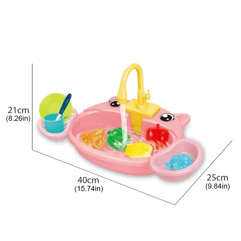 Kitchen Play Electric Crab Dishwasher Toys Children'S Pretend Play Sink Taps Water Circulation Faucet Dishes Set Girl Home Game