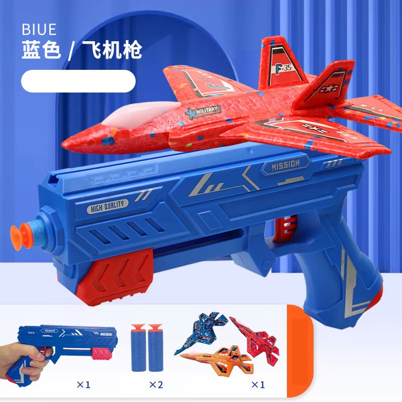 7.4" F-35 Foam Airplane Launcher Toy Catapult Plane with Soft Bullet Gun for Kids Outdoor Aircraft Flying Toys Birthday Gifts