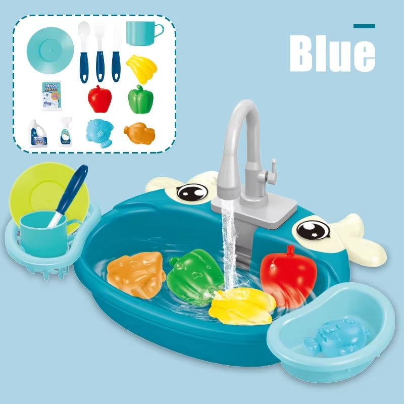 Kitchen Play Electric Crab Dishwasher Toys Children'S Pretend Play Sink Taps Water Circulation Faucet Dishes Set Girl Home Game