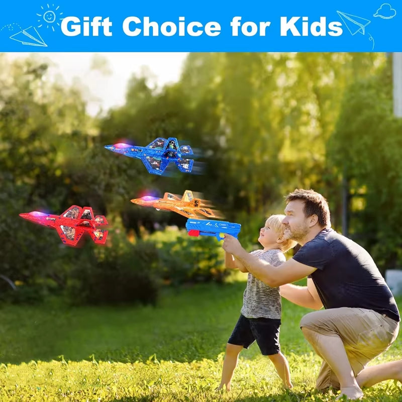 7.4" F-35 Foam Airplane Launcher Toy Catapult Plane with Soft Bullet Gun for Kids Outdoor Aircraft Flying Toys Birthday Gifts