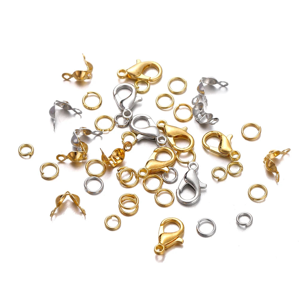 210-400Pcs/Box Jewelry Making Kits Lobster Clasp Open Jump Rings End Crimps Beads Box Handmade DIY Bracelet Necklace Findings