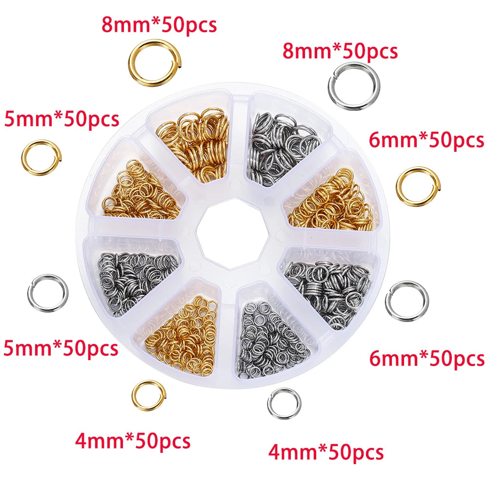 210-400Pcs/Box Jewelry Making Kits Lobster Clasp Open Jump Rings End Crimps Beads Box Handmade DIY Bracelet Necklace Findings