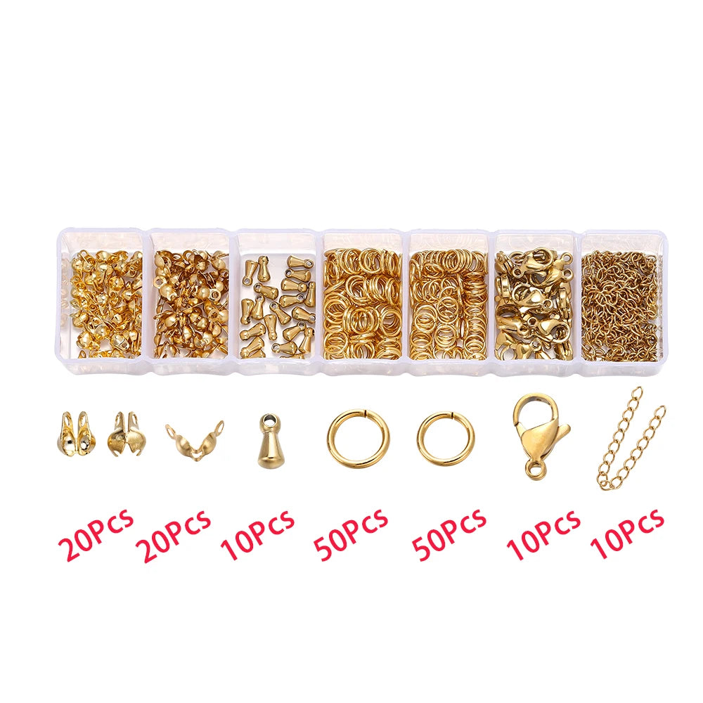 210-400Pcs/Box Jewelry Making Kits Lobster Clasp Open Jump Rings End Crimps Beads Box Handmade DIY Bracelet Necklace Findings