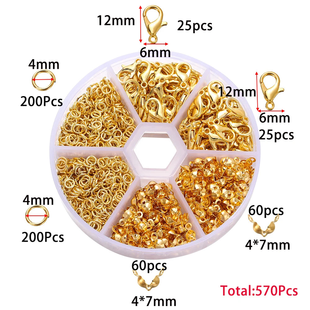 210-400Pcs/Box Jewelry Making Kits Lobster Clasp Open Jump Rings End Crimps Beads Box Handmade DIY Bracelet Necklace Findings