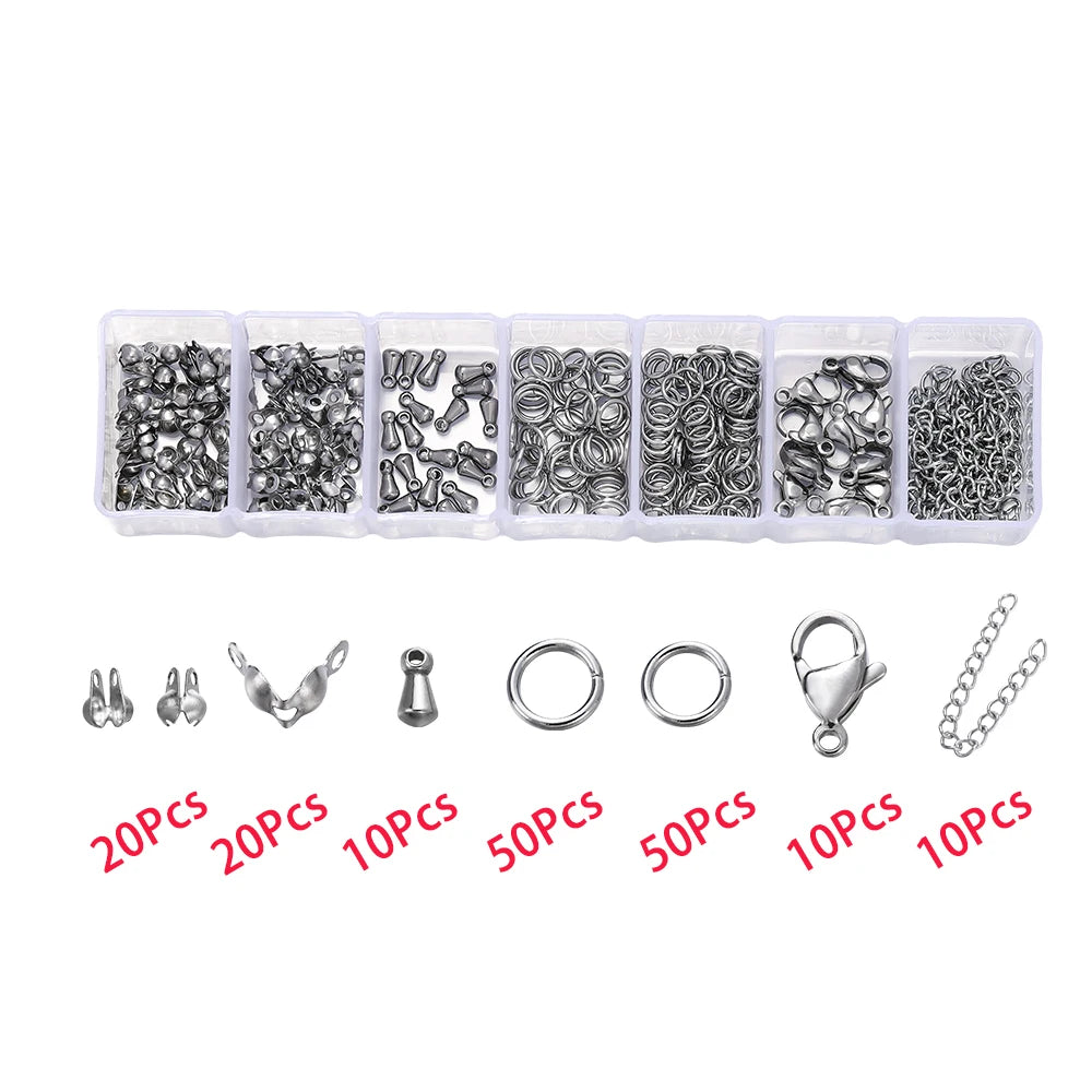 210-400Pcs/Box Jewelry Making Kits Lobster Clasp Open Jump Rings End Crimps Beads Box Handmade DIY Bracelet Necklace Findings