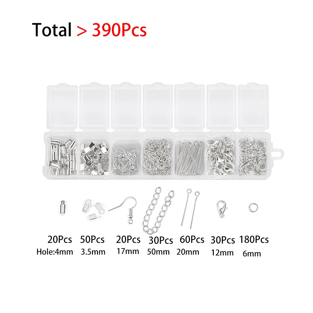 210-400Pcs/Box Jewelry Making Kits Lobster Clasp Open Jump Rings End Crimps Beads Box Handmade DIY Bracelet Necklace Findings