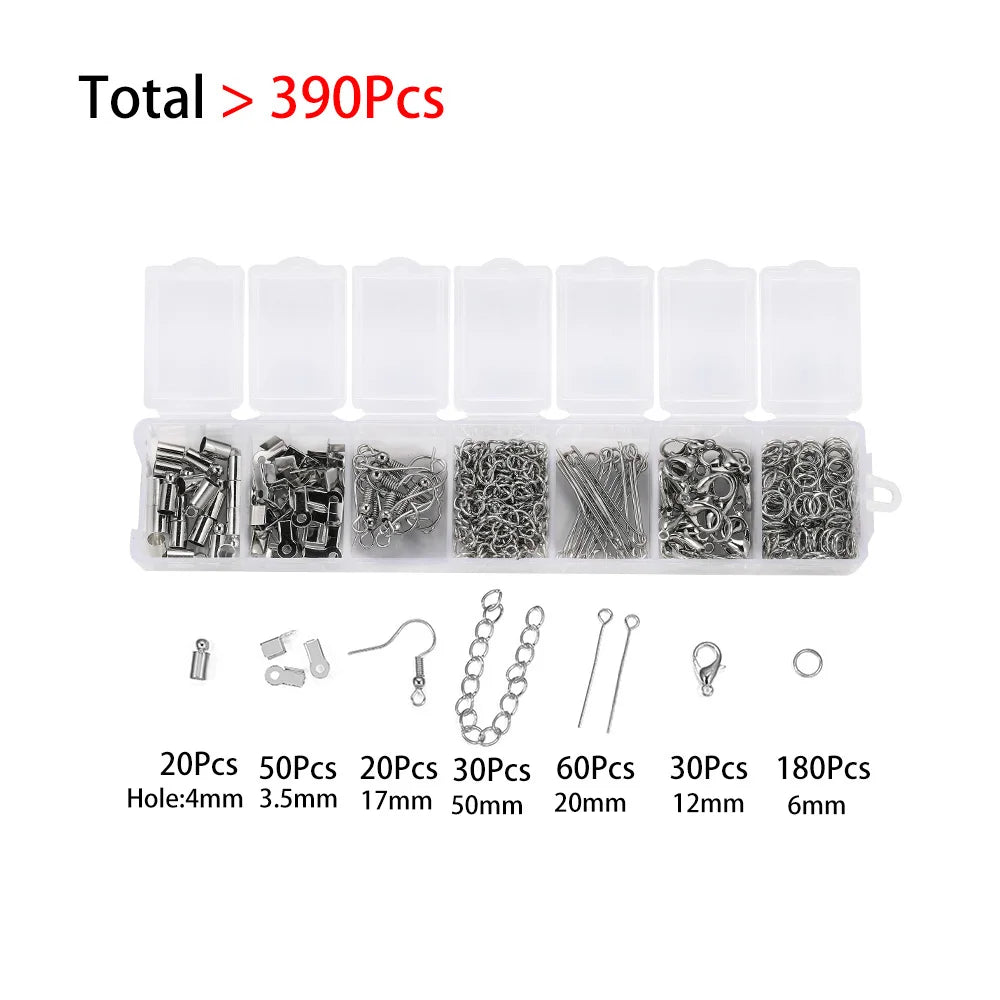 210-400Pcs/Box Jewelry Making Kits Lobster Clasp Open Jump Rings End Crimps Beads Box Handmade DIY Bracelet Necklace Findings