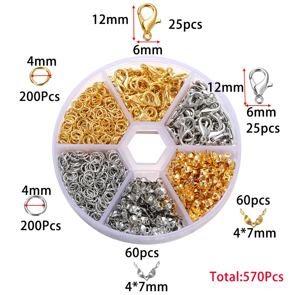 210-400Pcs/Box Jewelry Making Kits Lobster Clasp Open Jump Rings End Crimps Beads Box Handmade DIY Bracelet Necklace Findings