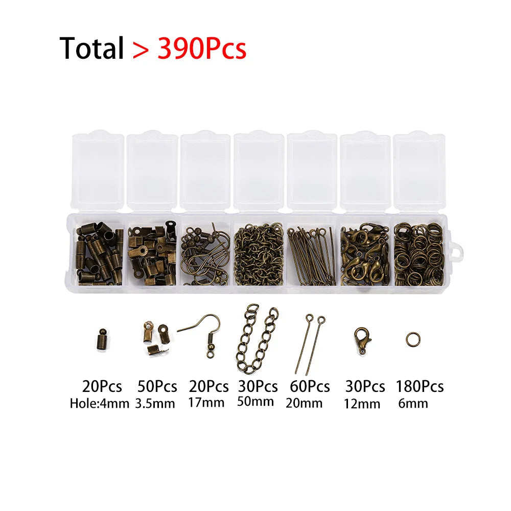 210-400Pcs/Box Jewelry Making Kits Lobster Clasp Open Jump Rings End Crimps Beads Box Handmade DIY Bracelet Necklace Findings