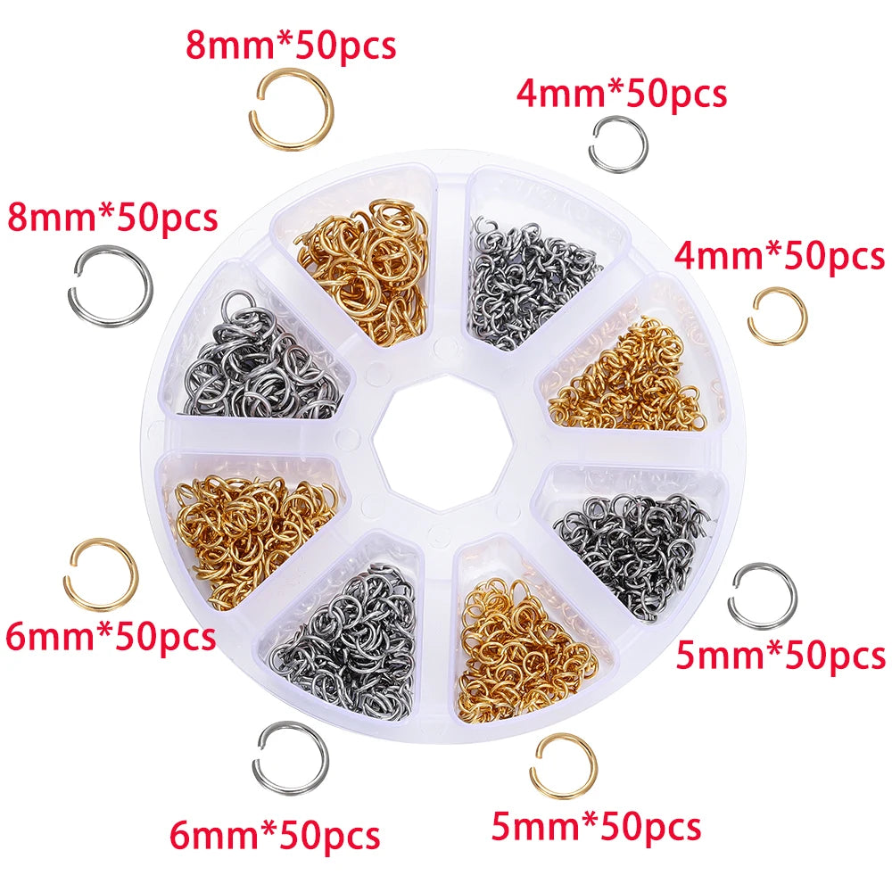 210-400Pcs/Box Jewelry Making Kits Lobster Clasp Open Jump Rings End Crimps Beads Box Handmade DIY Bracelet Necklace Findings