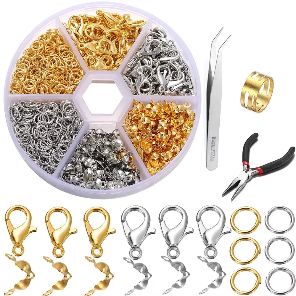 210-400Pcs/Box Jewelry Making Kits Lobster Clasp Open Jump Rings End Crimps Beads Box Handmade DIY Bracelet Necklace Findings