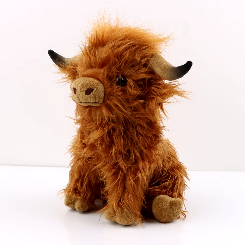 29Cm Kawaii Simulation Highland Cow Animal Plush Doll Soft Stuffed Cream Highland Cattle Plush Toy Kyloe Plushie Gift for Kids