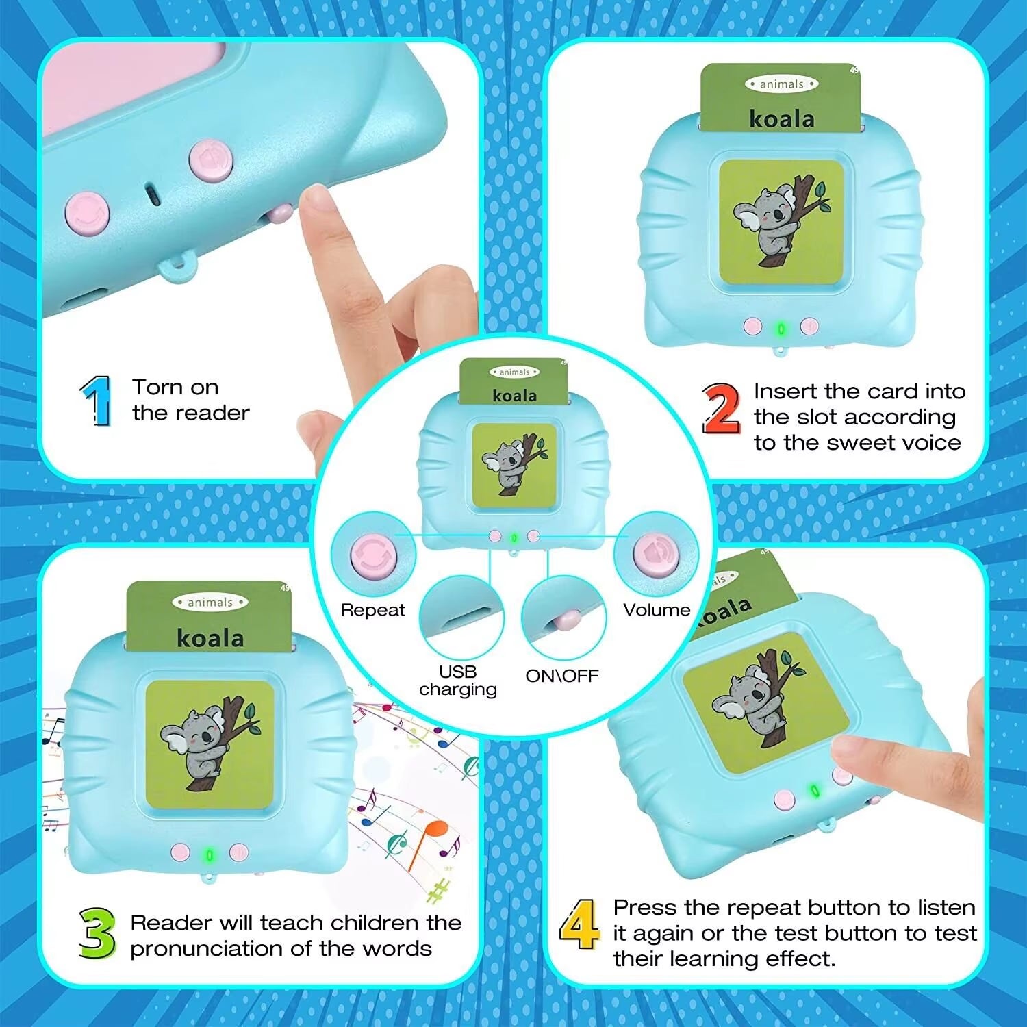 Smart Cards Learning Machine Talking Flash Cards Sight Words Early Educational Toddler Toy for Children English Electronic Book