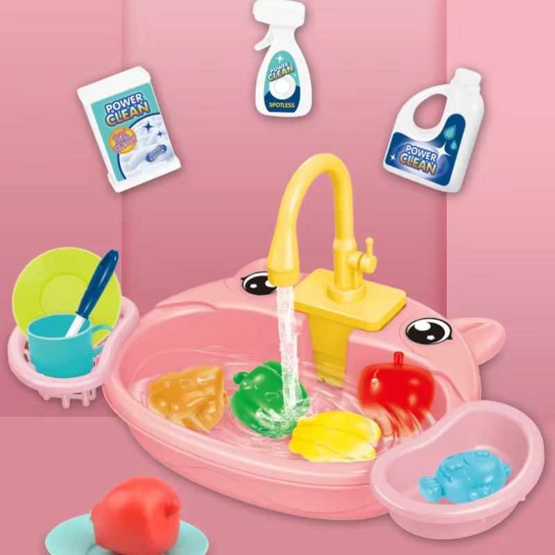 Kitchen Play Electric Crab Dishwasher Toys Children'S Pretend Play Sink Taps Water Circulation Faucet Dishes Set Girl Home Game