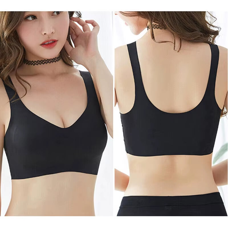 2024 Women Seamless Ice Silk Bra Removable Chest Pad Lifting Bralette Underwear No Steel Ring Breathable Push up Yoga Vest Bras